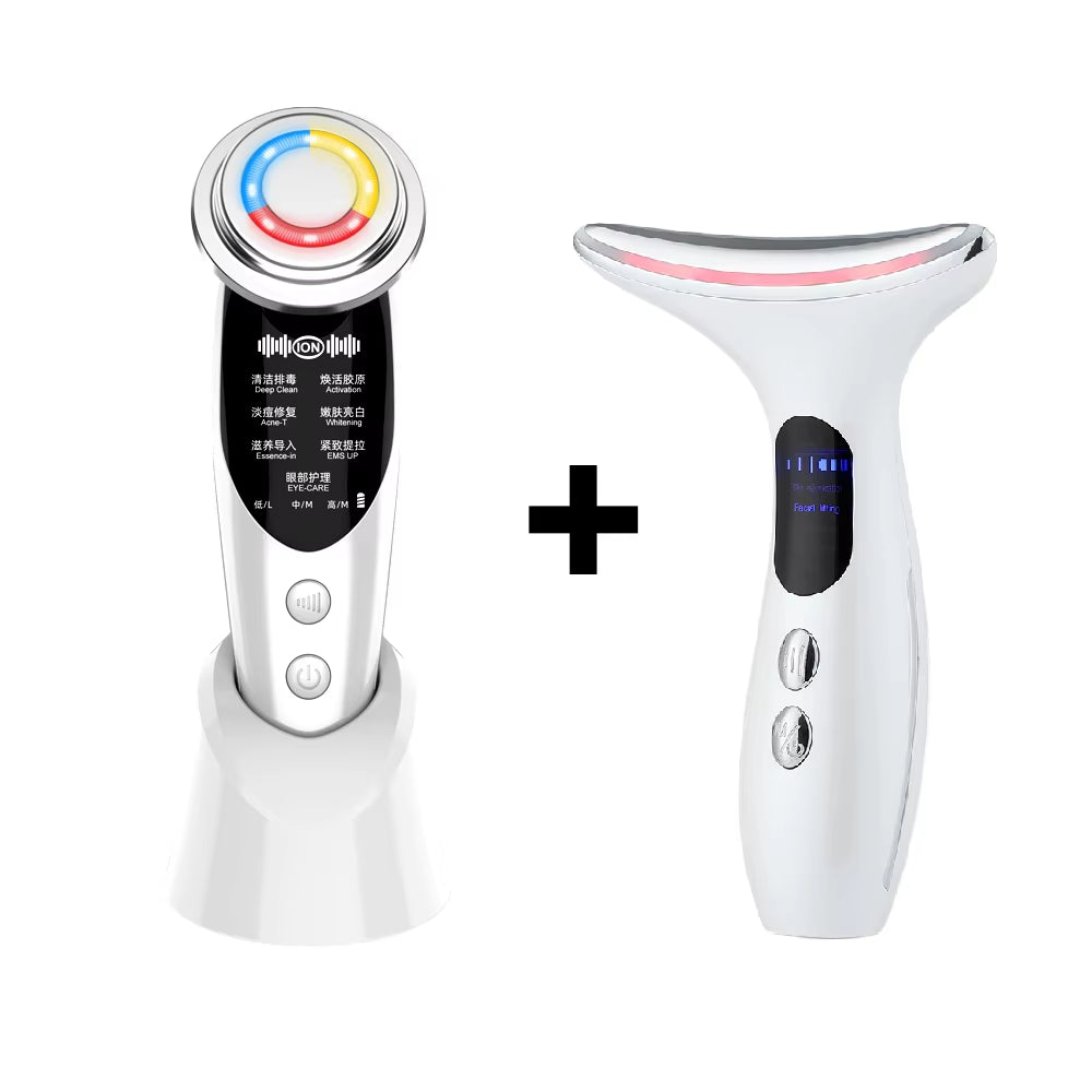 7In1 EMS Face Massager Lifting Beauty LED Face Skin +3 Colors LED Facial Neck Massager Photon Therapy Heating Wrinkle Removal