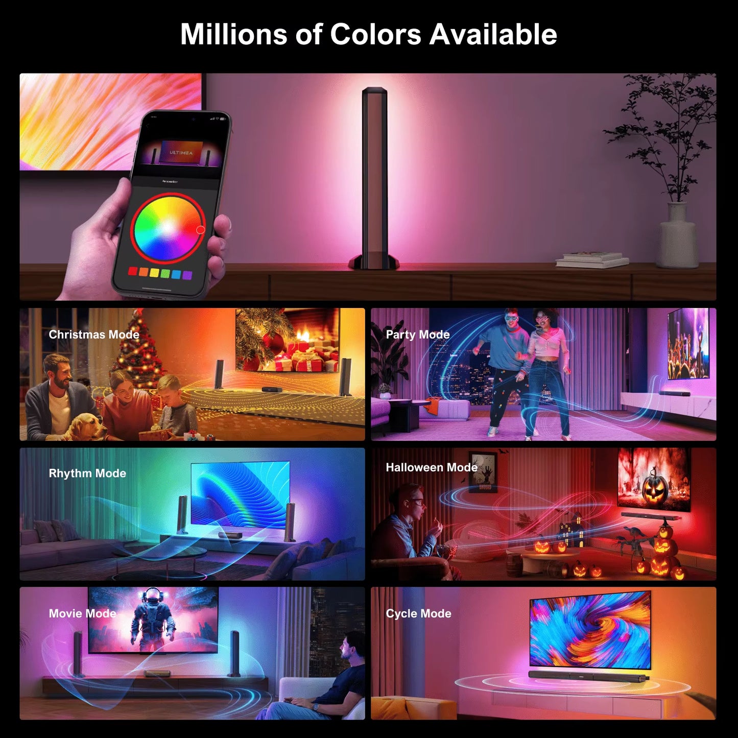5.0Ch Sound Bar for Smart TV, PC Soundbar with RGB Light, Detachable Soundbar for TV with App Control, HDMI-ARC/OPT/AUX