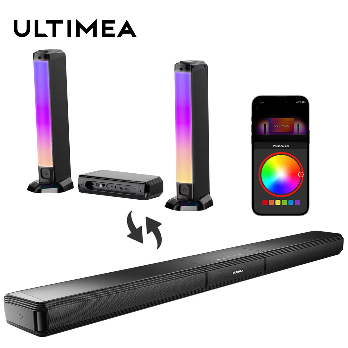 5.0Ch Sound Bar for Smart TV, PC Soundbar with RGB Light, Detachable Soundbar for TV with App Control, HDMI-ARC/OPT/AUX