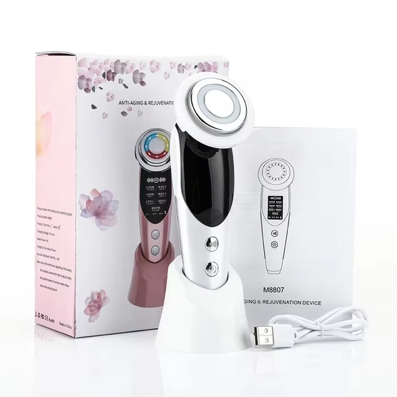 7In1 EMS Face Massager Lifting Beauty LED Face Skin +3 Colors LED Facial Neck Massager Photon Therapy Heating Wrinkle Removal