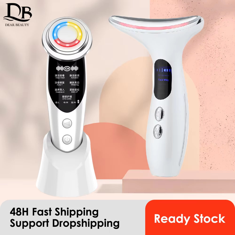 7In1 EMS Face Massager Lifting Beauty LED Face Skin +3 Colors LED Facial Neck Massager Photon Therapy Heating Wrinkle Removal