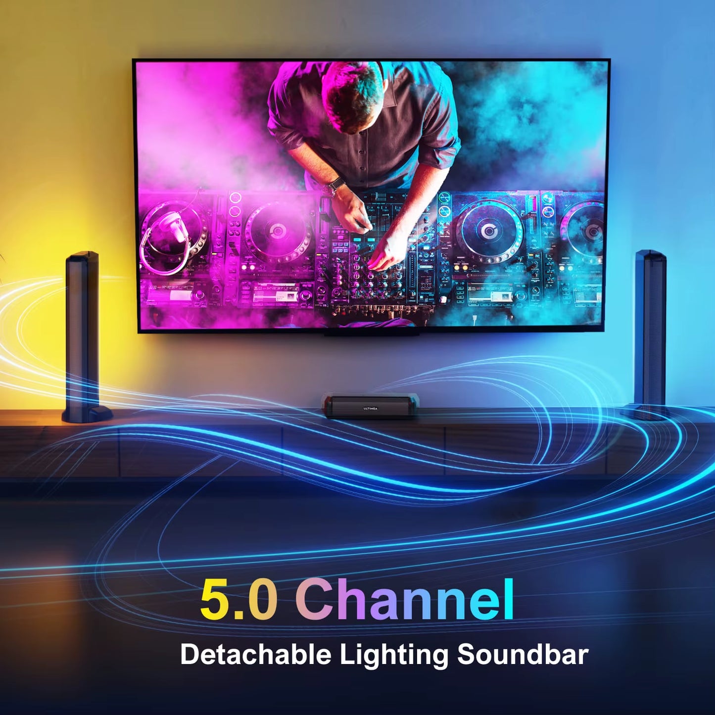 5.0Ch Sound Bar for Smart TV, PC Soundbar with RGB Light, Detachable Soundbar for TV with App Control, HDMI-ARC/OPT/AUX