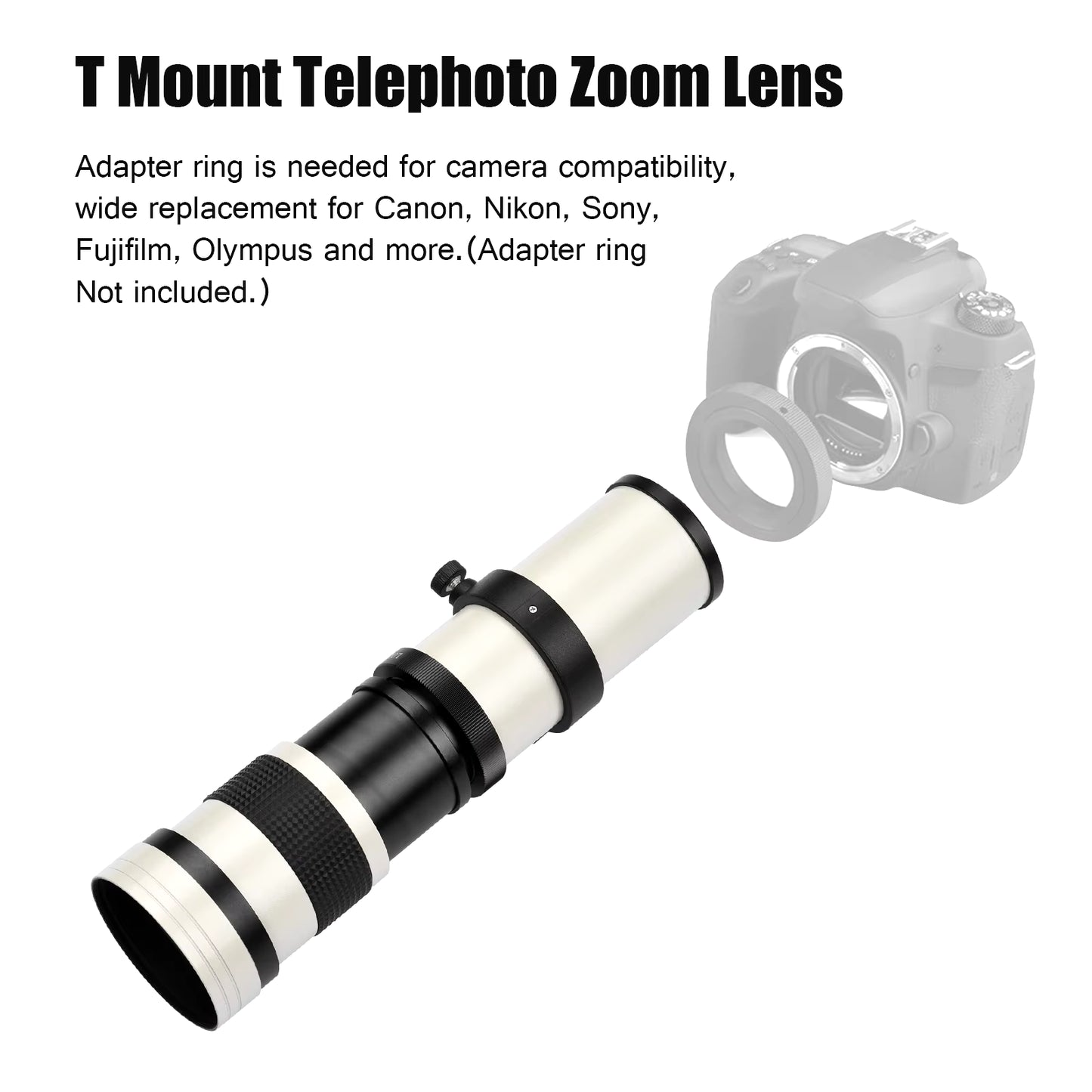 Camera MF Super Telephoto Zoom Lens F/8.3-16 420-800Mm T Mount with Universal 1/4 Thread Replacement for Canon Nikon Sony