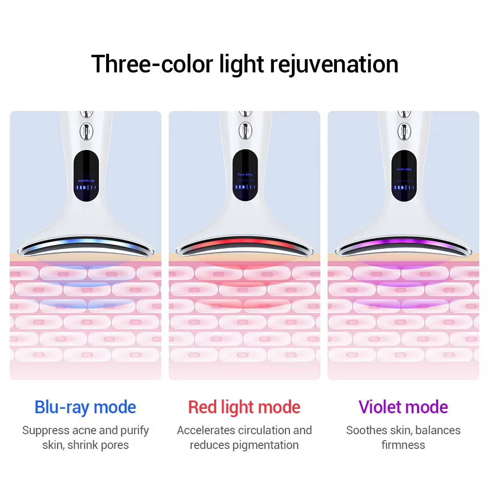 7In1 EMS Face Massager Lifting Beauty LED Face Skin +3 Colors LED Facial Neck Massager Photon Therapy Heating Wrinkle Removal