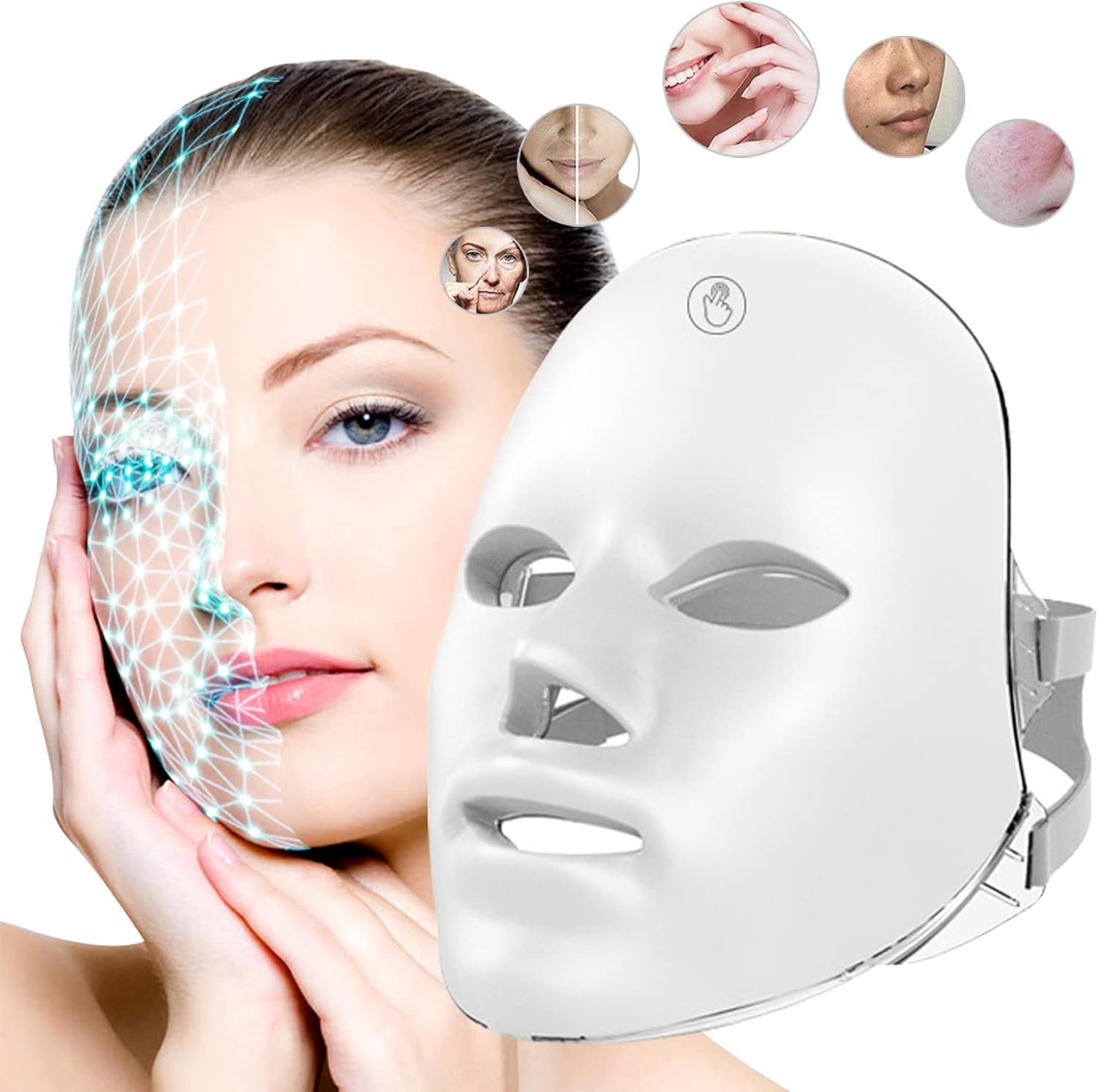 LED Light Therapy Face Mask, 7 Colours Light Therapy Mask Beauty Photon Therapy Mask for Face Skin Rejuvenation Facial Skin Treatment Anti-Aging anti Acne anti Wrinkle