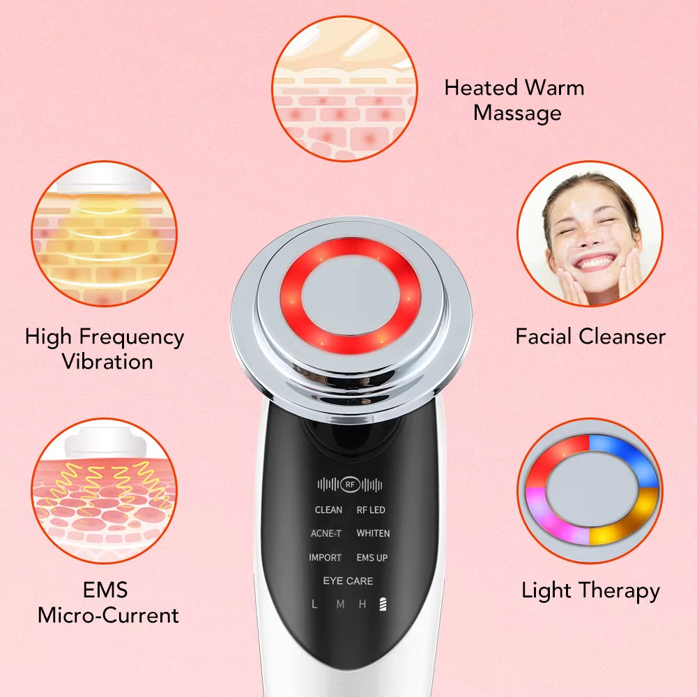 7In1 EMS Face Massager Lifting Beauty LED Face Skin +3 Colors LED Facial Neck Massager Photon Therapy Heating Wrinkle Removal