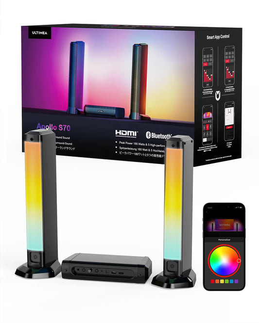 5.0Ch Sound Bar for Smart TV, PC Soundbar with RGB Light, Detachable Soundbar for TV with App Control, HDMI-ARC/OPT/AUX